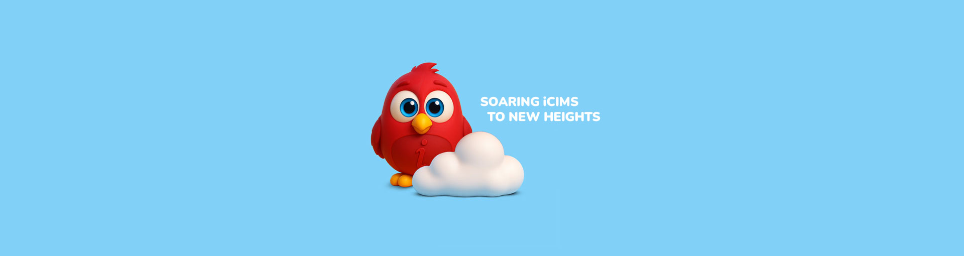 iCIMS' red bird mascot with text "Soaring iCIMS to New Heights"
