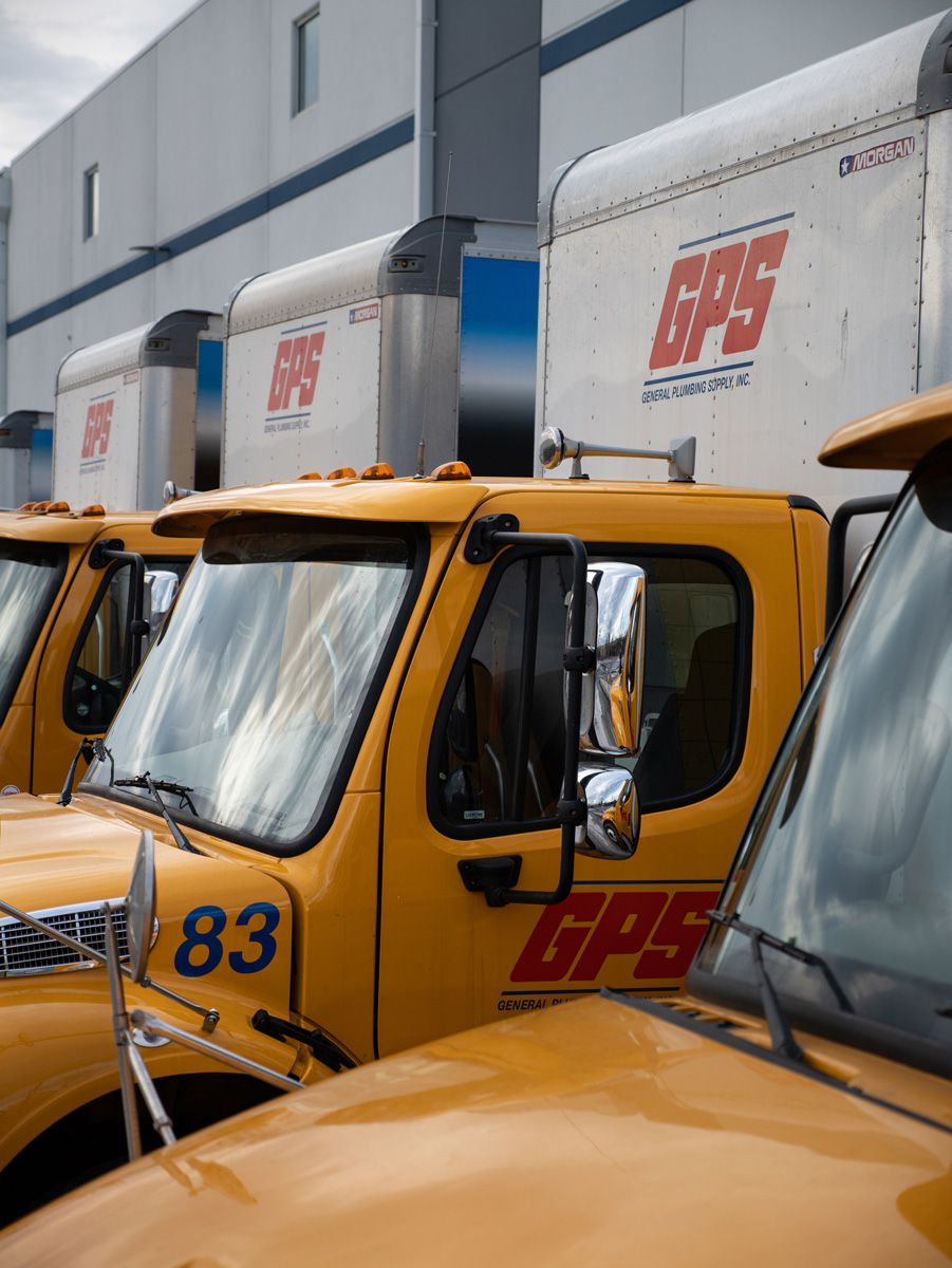 Delivery trucks with GPS branding